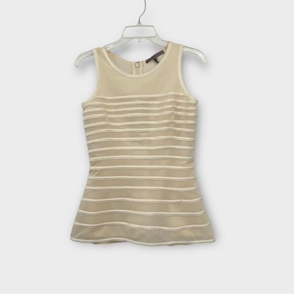 Halston Heritage Mesh Ribbon Sleeveless Peplum Top in Cream Women’s Size 4 - Picture 5 of 8